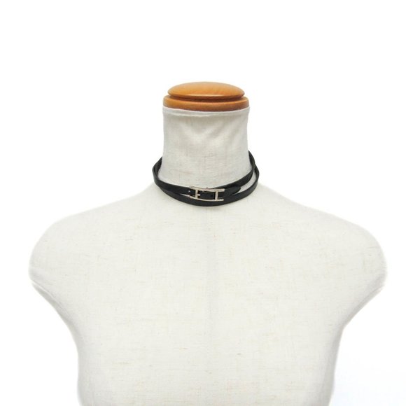 Hermes Hapi Triple Bracelet Choker Leather,Metal No Stone Bangle Black,Silver - Picture 11 of 11